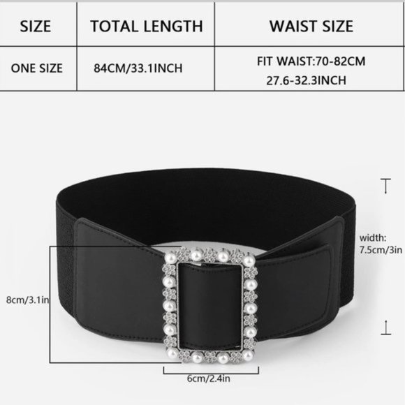 Vegan Leather Faux Pearl & Rhinestone Decor Belt - Picture 4 of 7